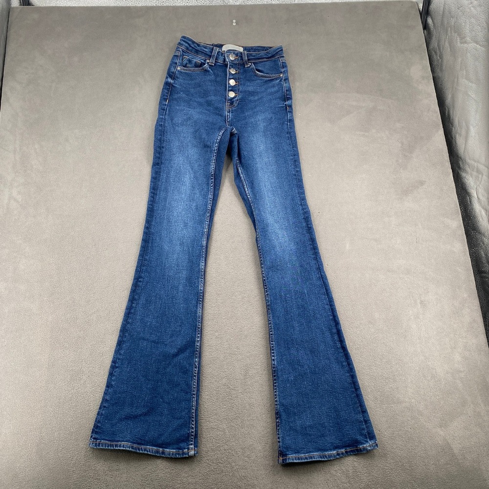 Zara Womens High Waisted Flare Jeans Blue Button Fly Y2K Size 2 MEX 24